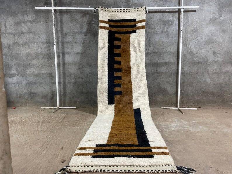 Handmade pure wool runner rug, size 75/300 cm.
