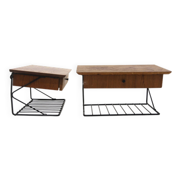 Set de 2 tablettes murale en teck, Suède, 1950