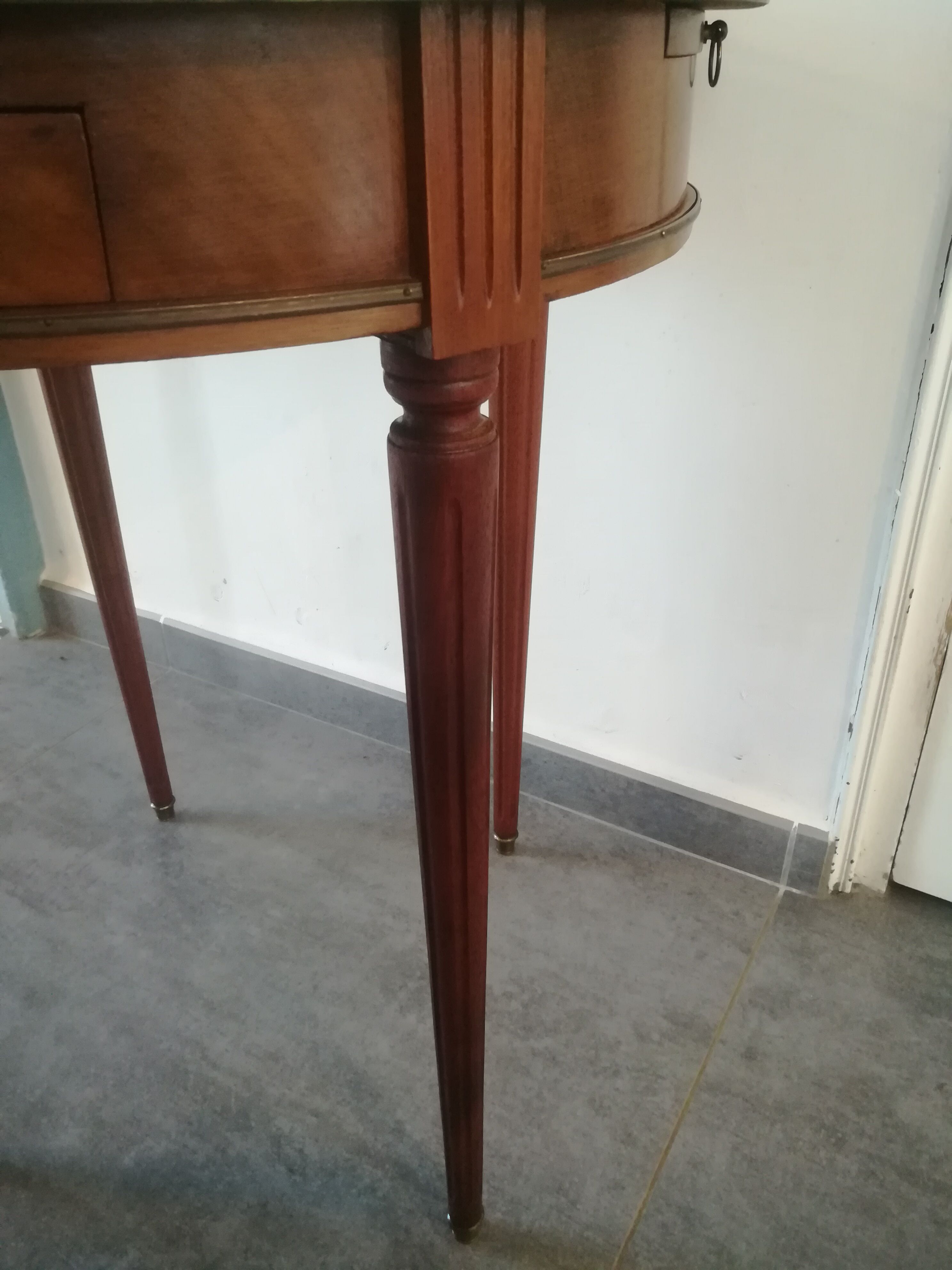 Louis XVI style hot water bottle table in walnut and mahogany