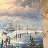 Painting seascape sailboats signed vintage