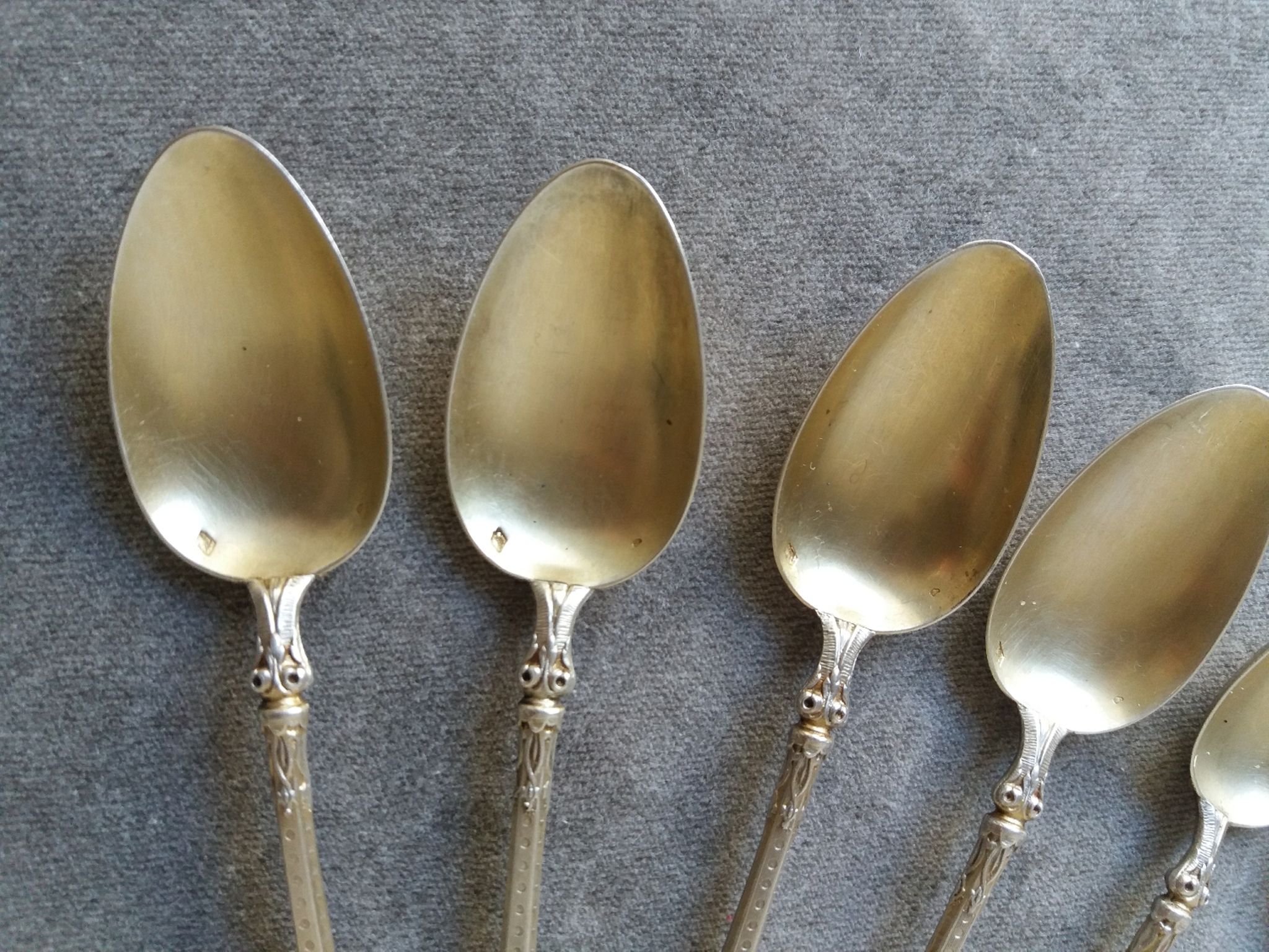 Series of 10 teaspoons in sterling silver vermilled in russian style