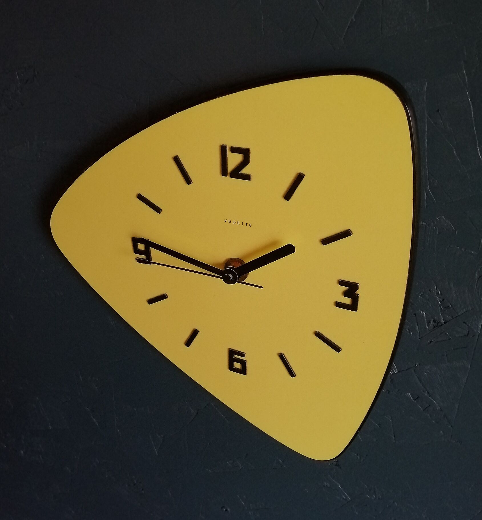 Formica vintage asymmetrical silent wall clock "Yellow Star"