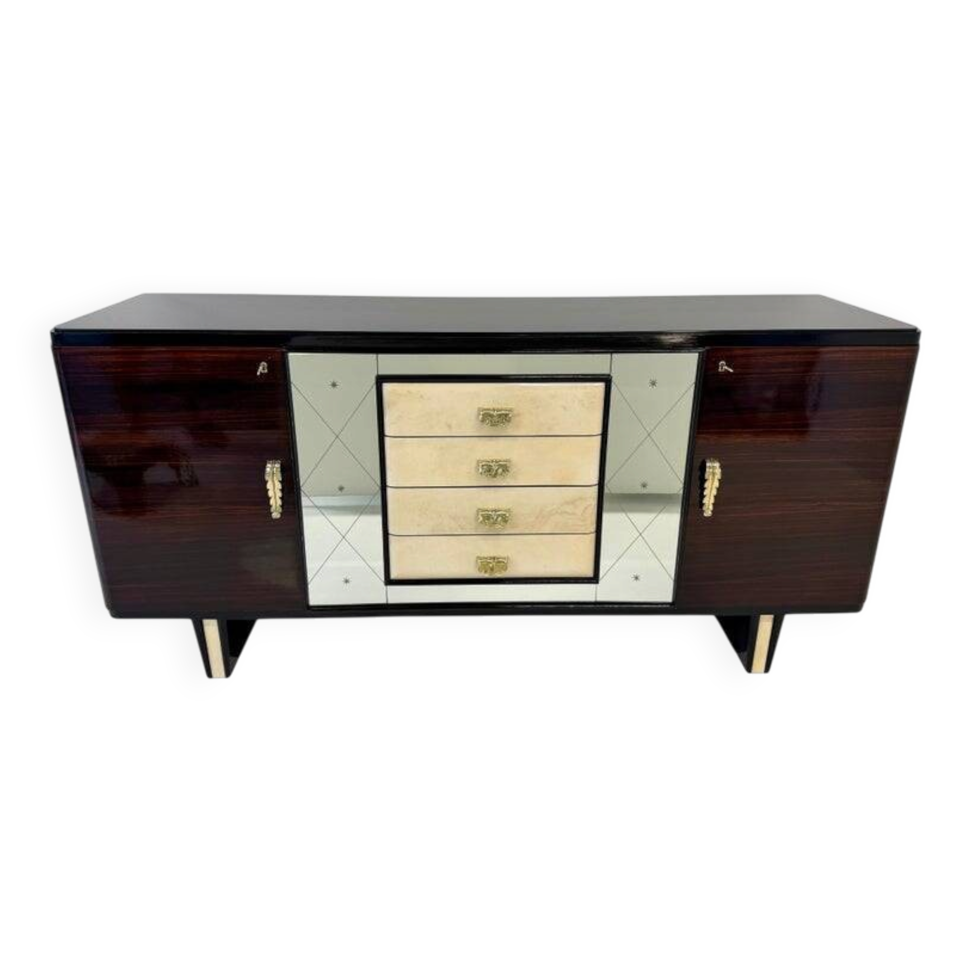 Italian 1940s Art Deco Sideboard in Macassar, Parchment, Attr. Osvaldo Bors