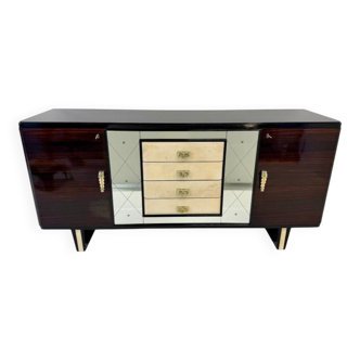 Italian 1940s Art Deco Sideboard in Macassar, Parchment, Attr. Osvaldo Bors