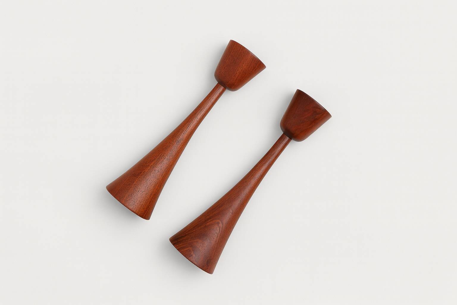 Pair of teak candlesticks – Danish design, 1960s