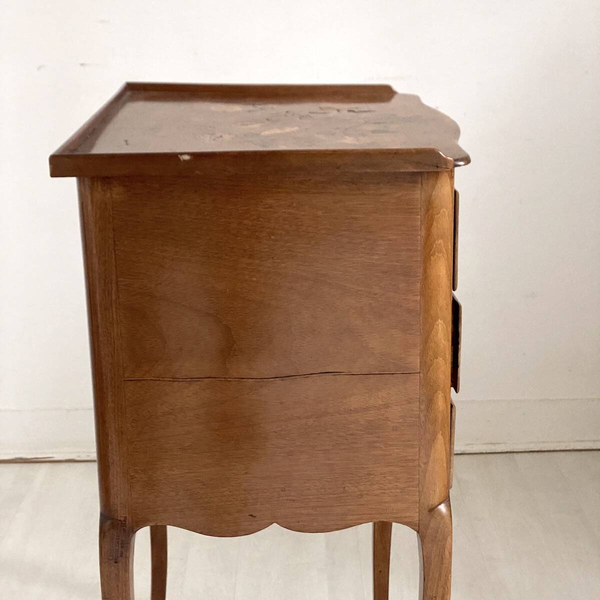 Louis XV style cherry wood bedside table with cabriole legs