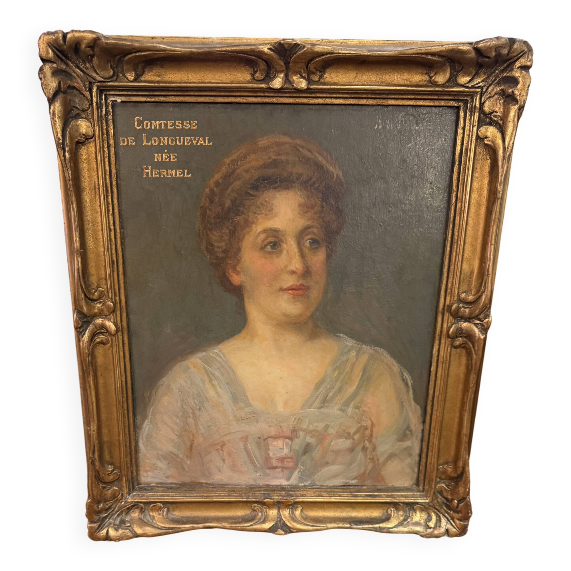 Oil portrait of the Countess of LONGUEVAL signed