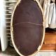 Oval mirror in wood and green and gold stucco, 75 x 42 cm
