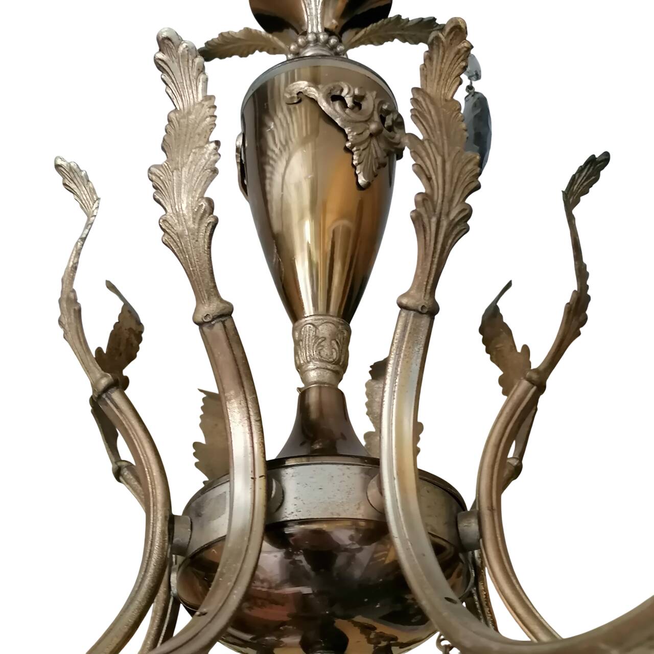 Lampadario a otto luci con pendenti in cristallo fumé, anni '50