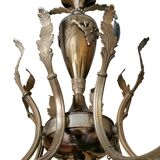 Lampadario a otto luci con pendenti in cristallo fumé, anni '50