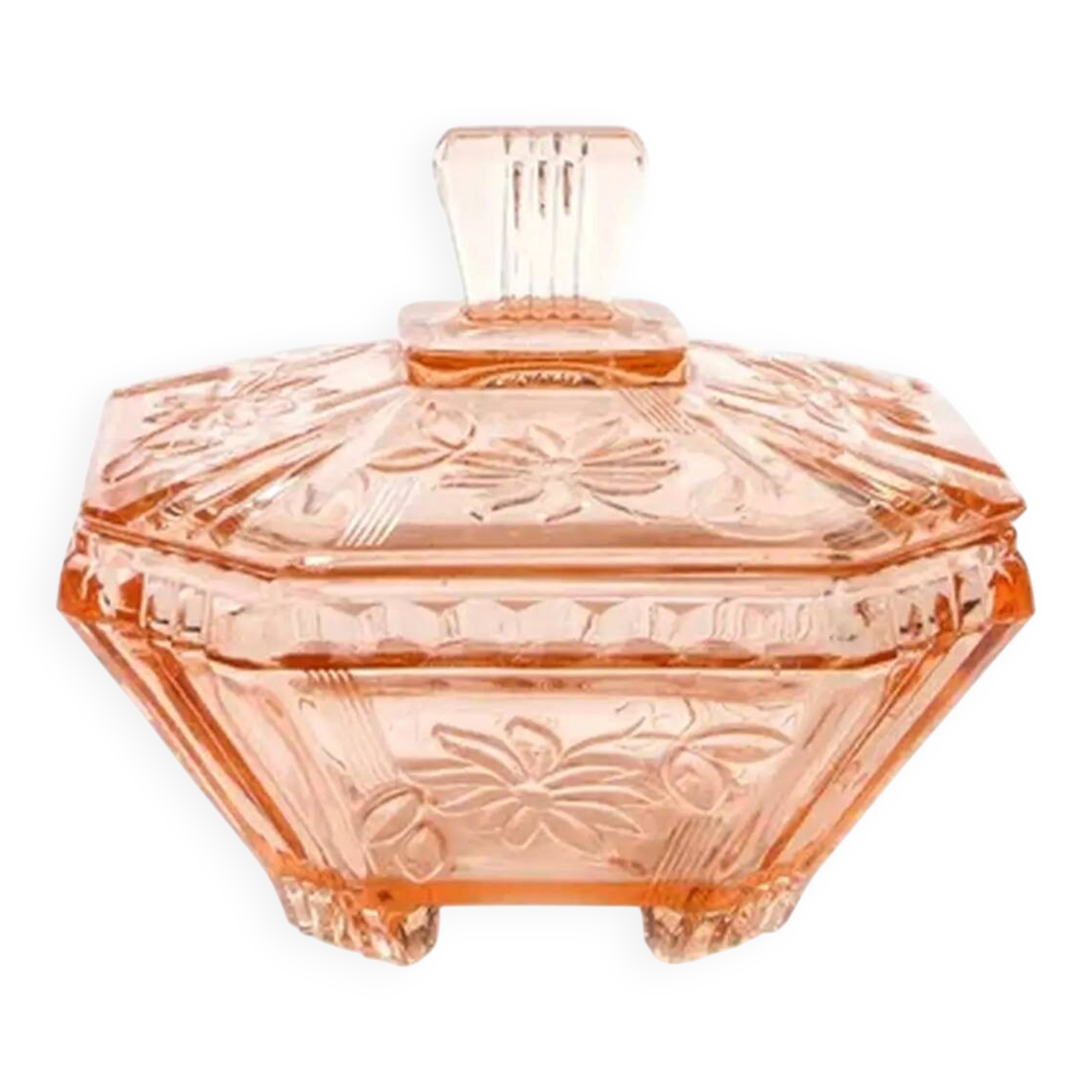 Art Deco bonbonniere, rose glass, Germany, 1960s