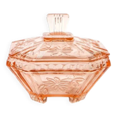 Bonbonnière Art Déco, verre rose, Allemagne, années 1960