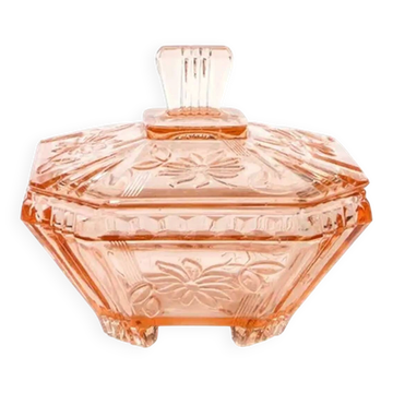 Art Deco bonbonniere, rose glass, Germany, 1960s