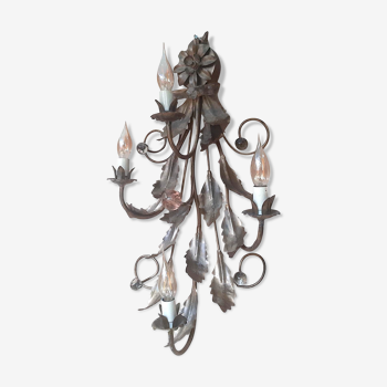 Sconce floral glass and forged iron, 1950