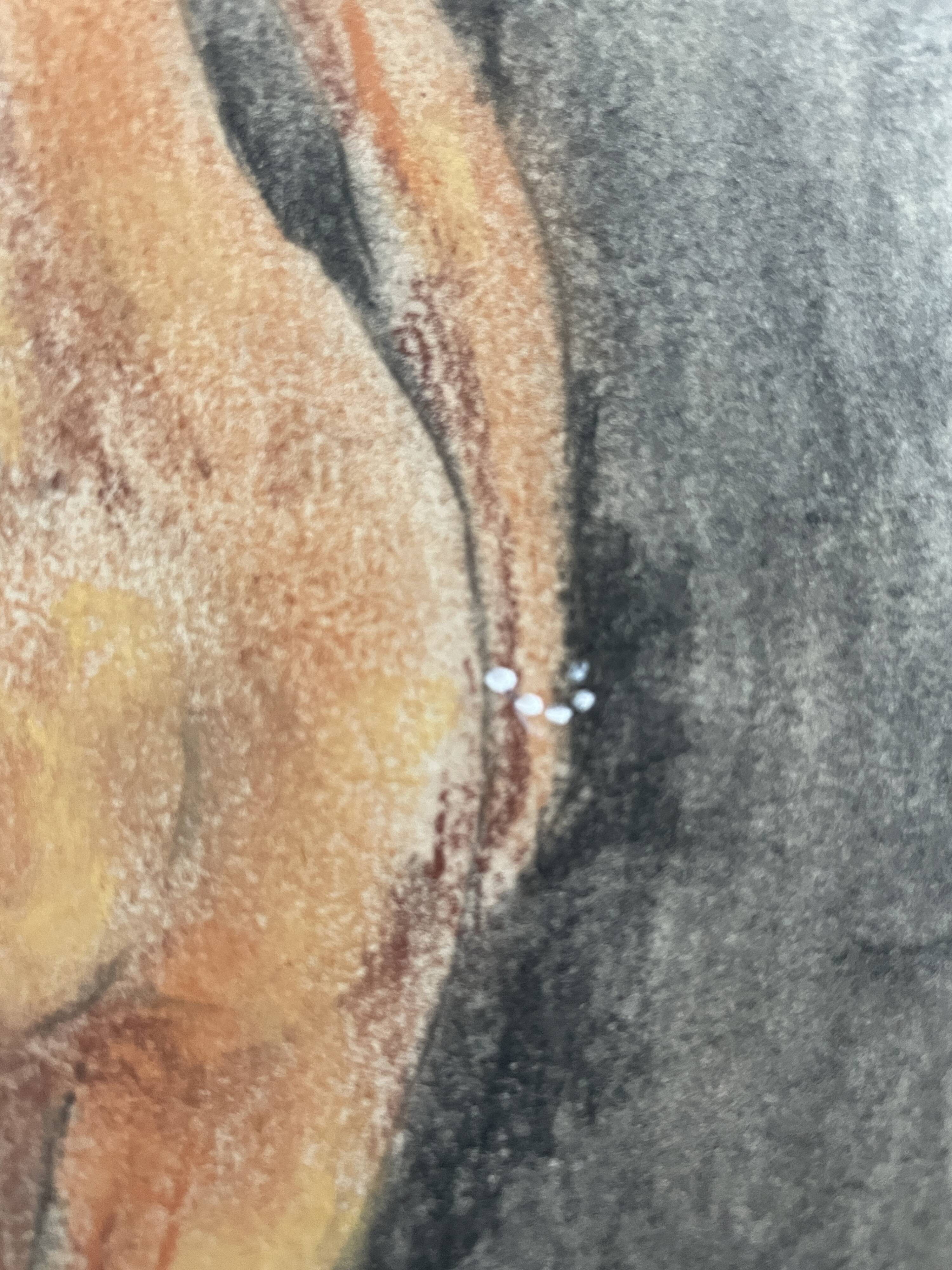 Painting signed pastel female portrait “the ocher sofa” 42x30 cm