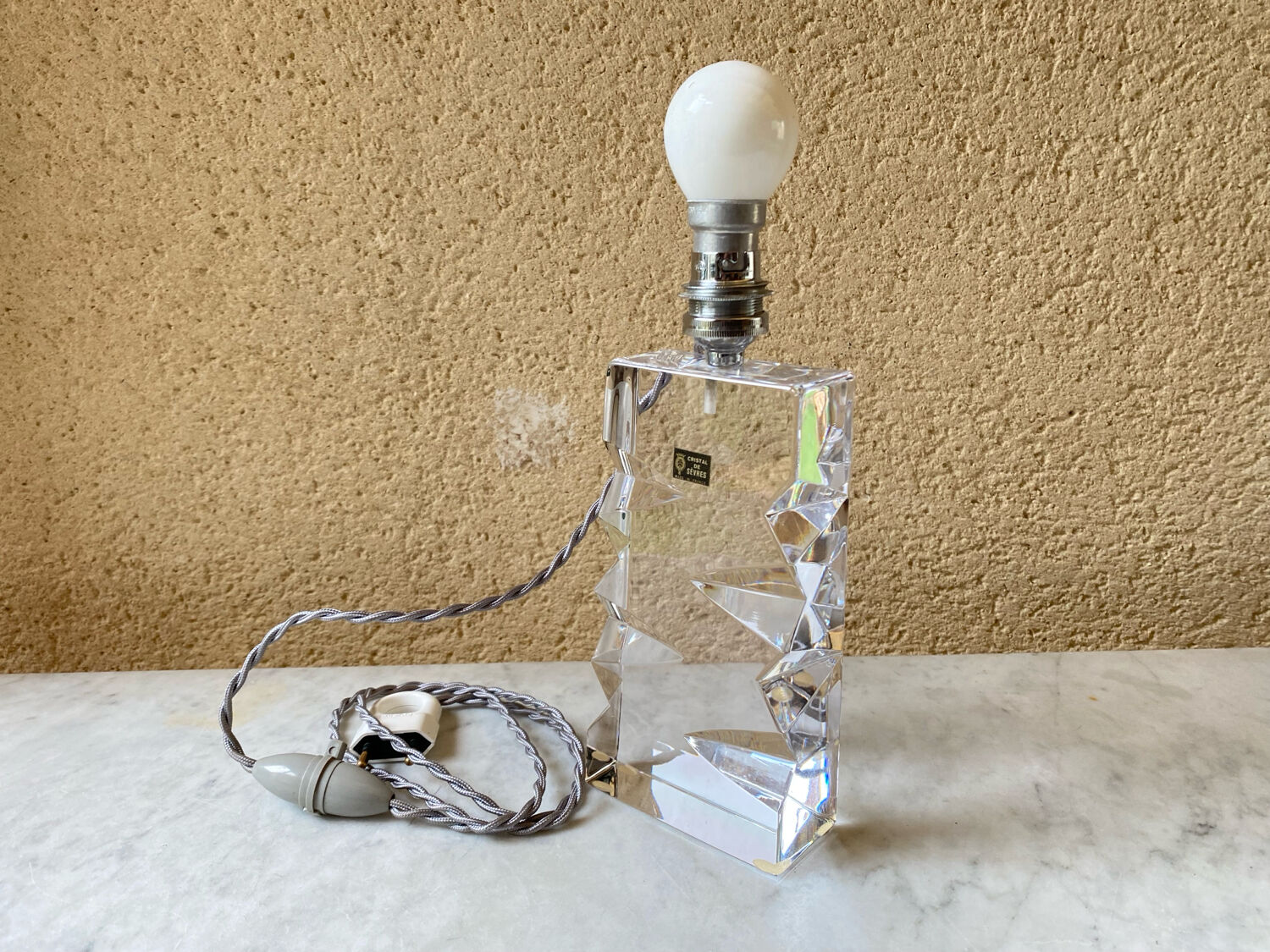 Vintage Sèvres crystal lamp base, Bauhaus/Art Deco design