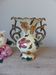 Vintage vase from Belgium signed – 1950s ceramic, decorated with coloured leaves.