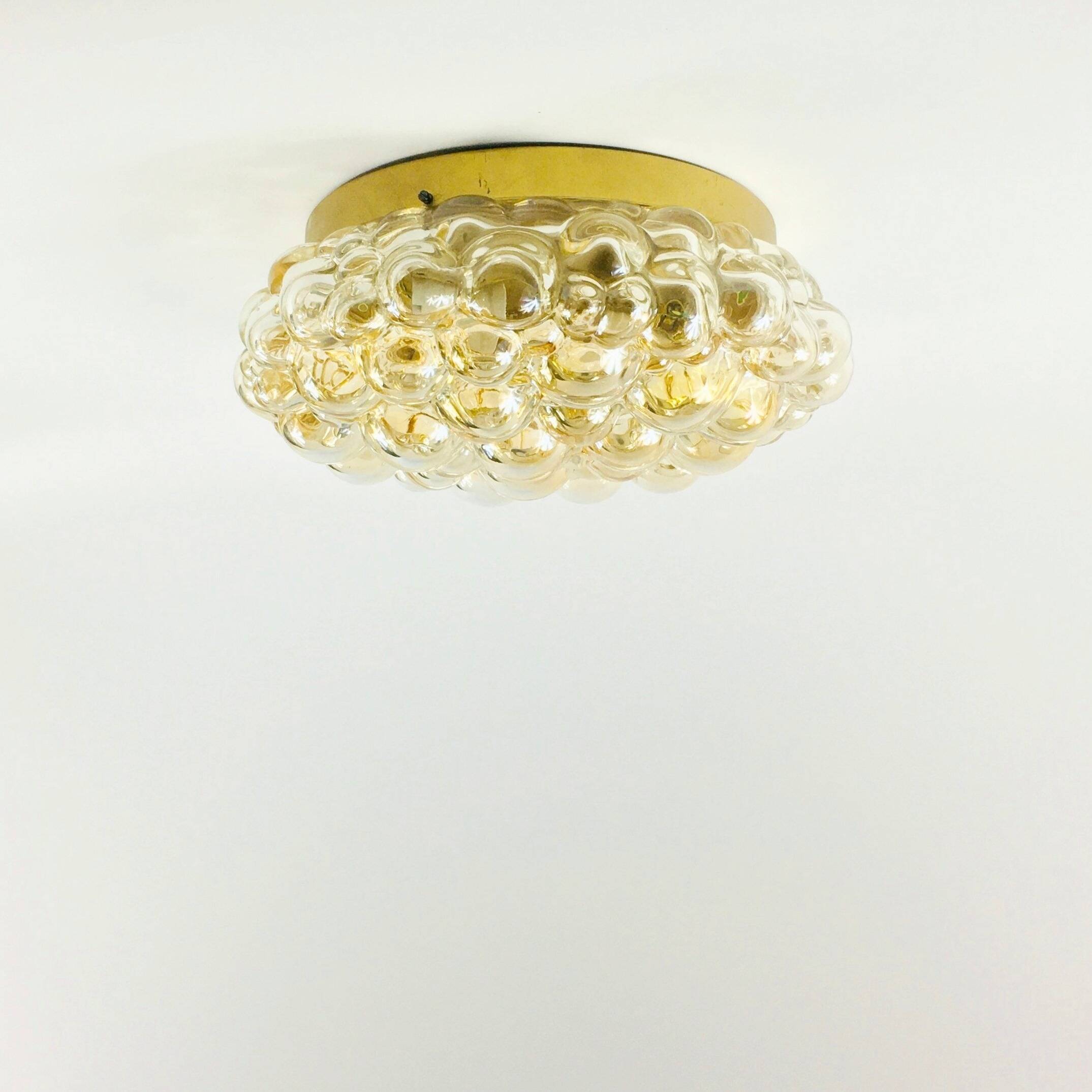 Large Amber Bubble Glass Ceiling Light by Helena Tynell for Limburg, Germany, 1960s
