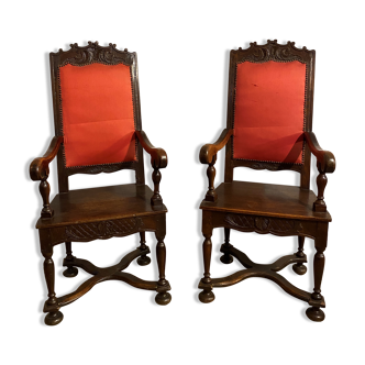 PAIR OF ARMCHAIRS WITH HIGH BACK STYLE LOUIS XIII