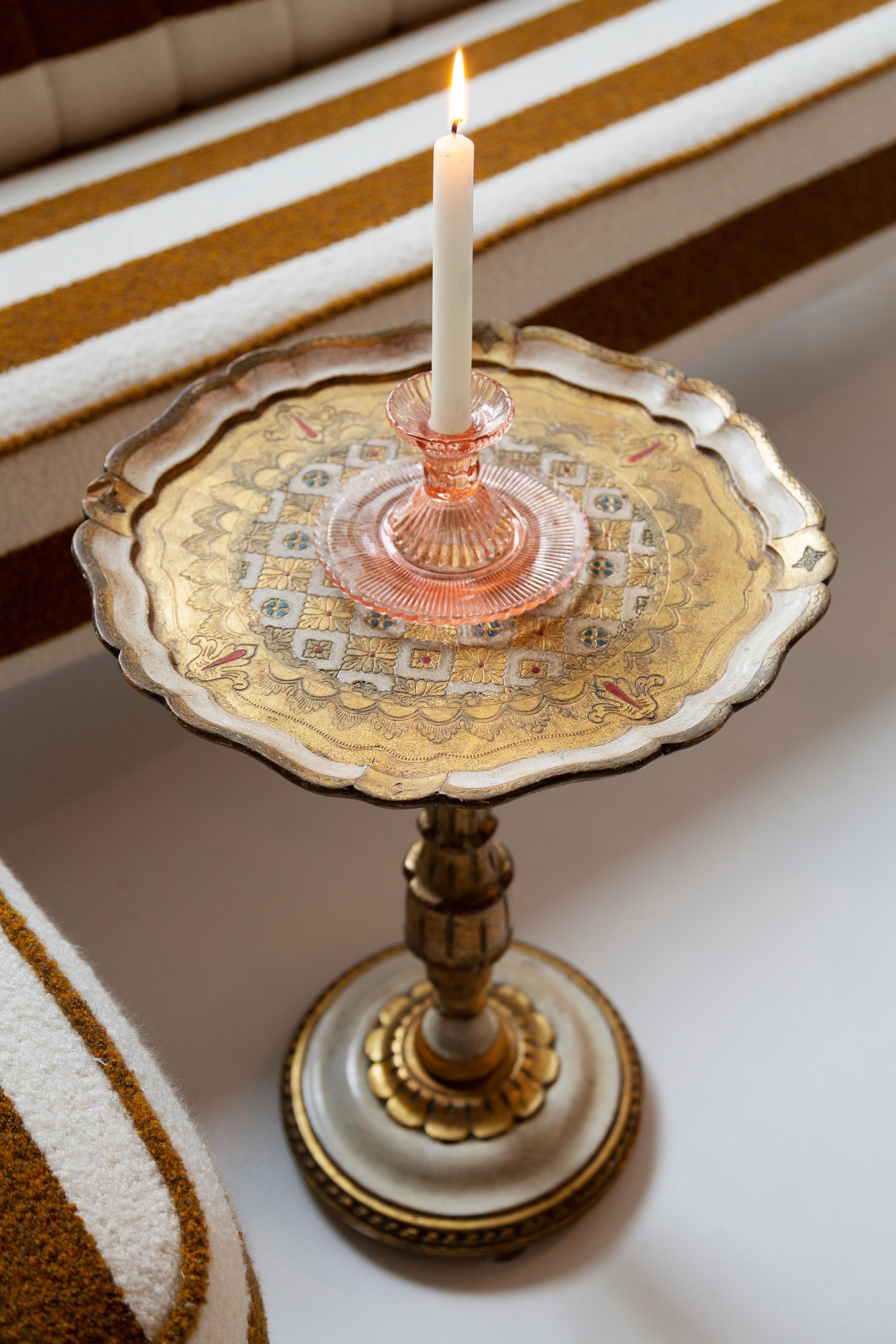 Pale pink glass candlestick mid-century, Europe, 1960s