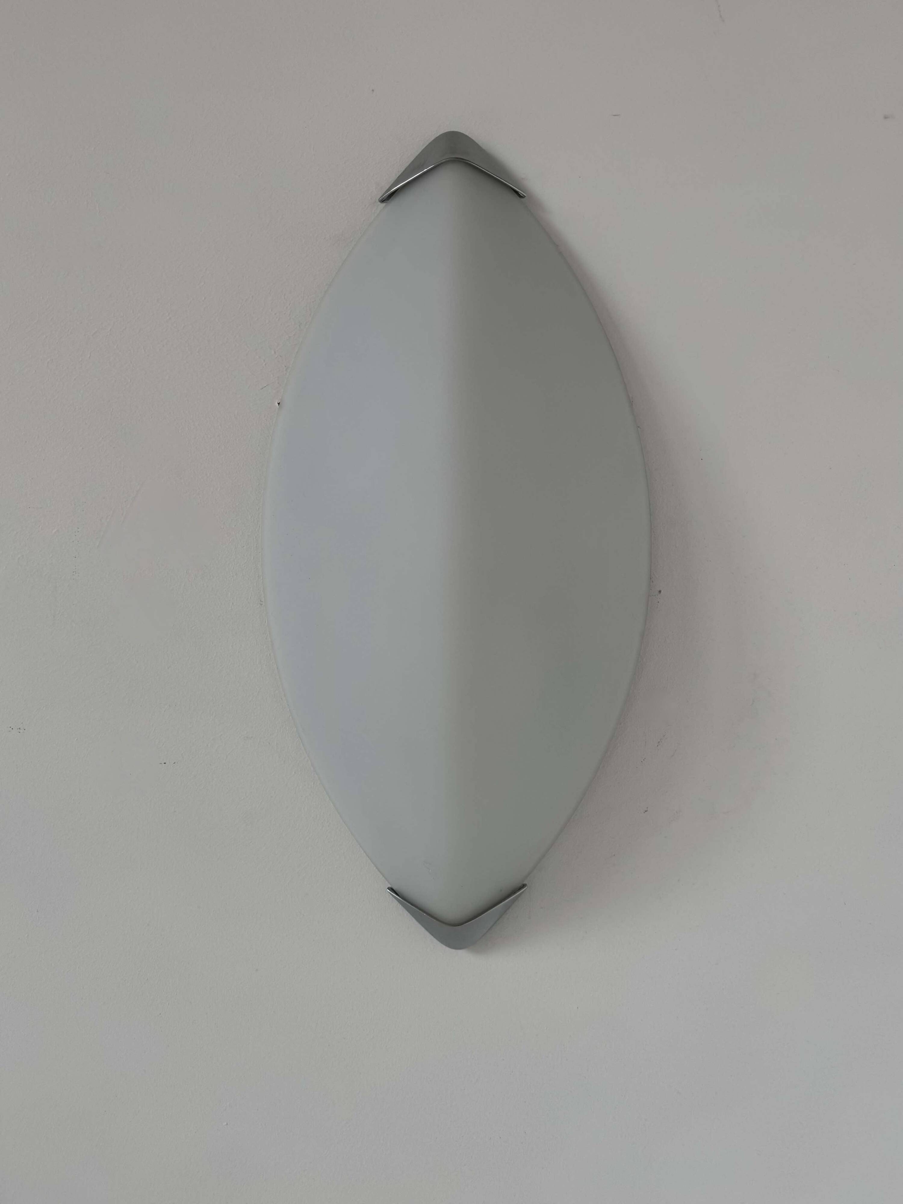 Pair of vintage wall lights, chrome and sandblasted glass, Italy 1980.