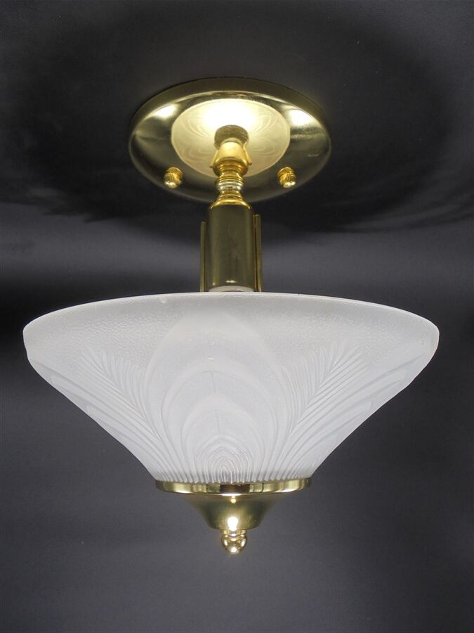 Glass and gilded metal ceiling lamp