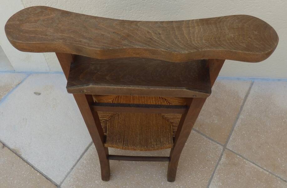 Vintage wooden prayer chair, double woven straw, lift-up seat