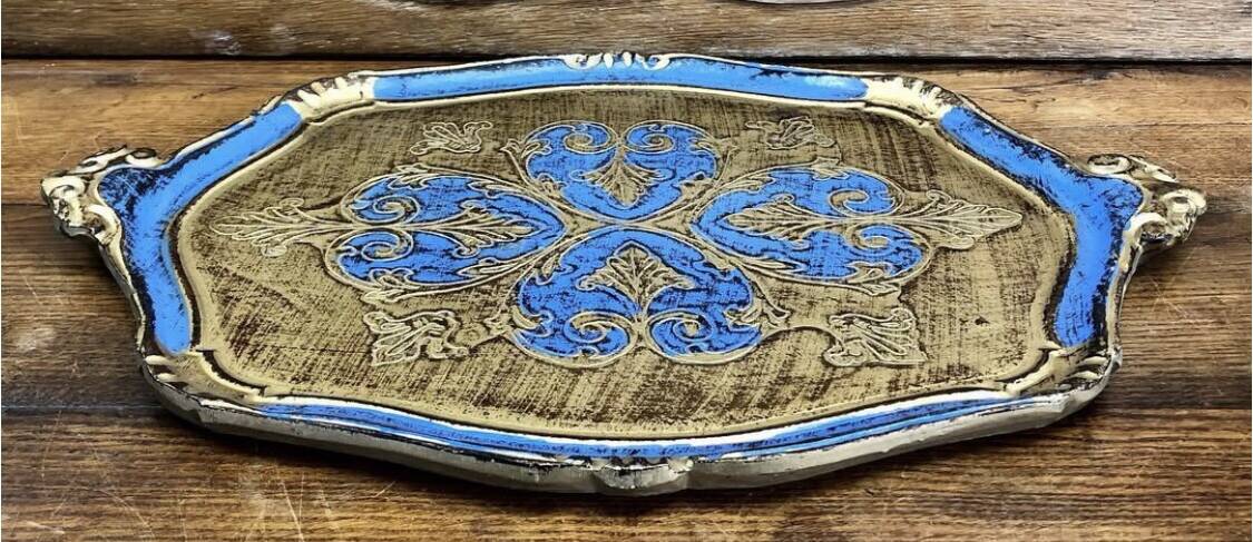Ancien plateau Florentin bleu et or