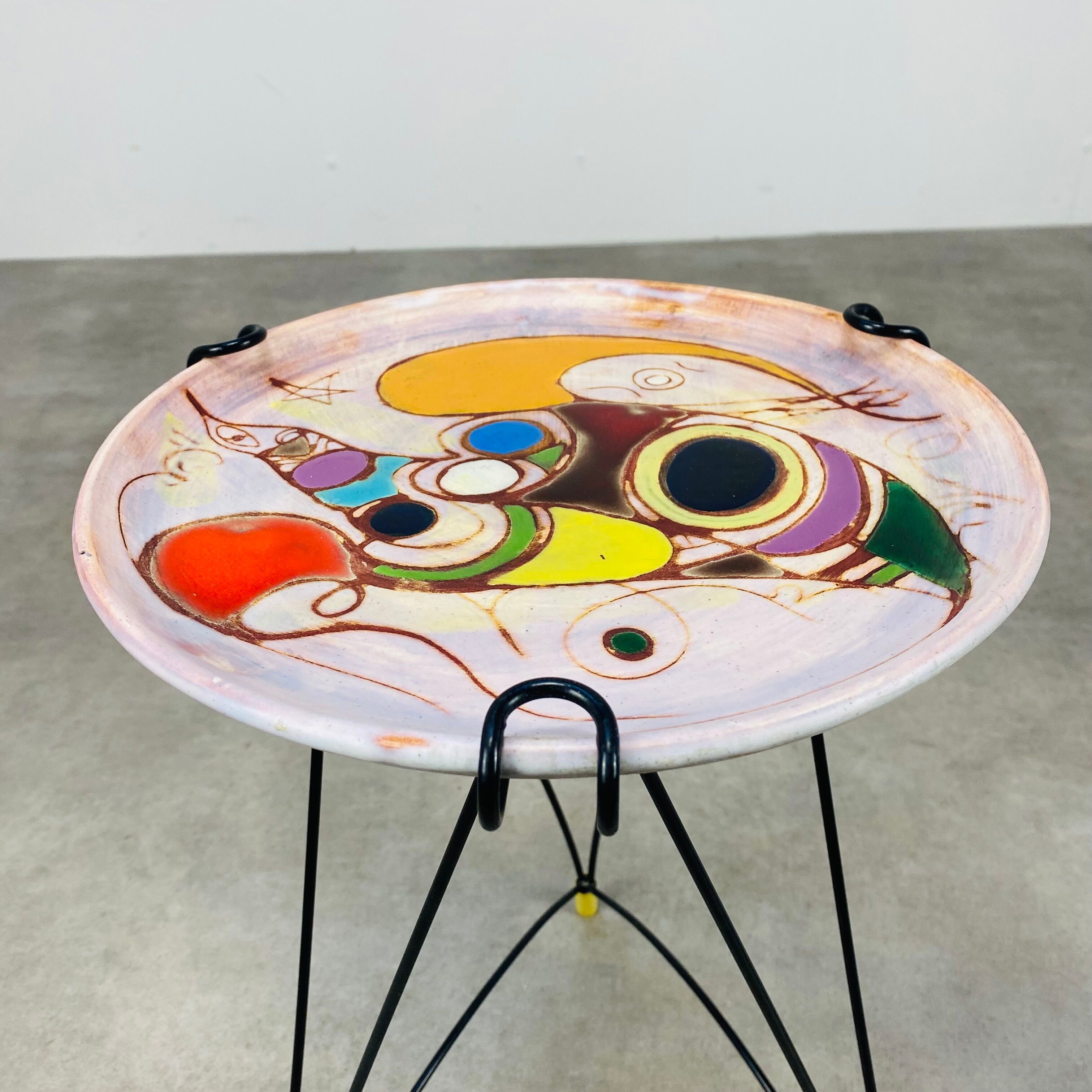 Side table and vase signed MC Treinen ceramic from Vallauris 1950s