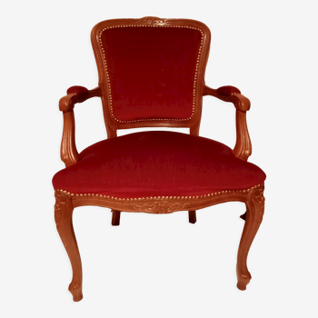 Fauteuil ancien en bois de noyer et velours