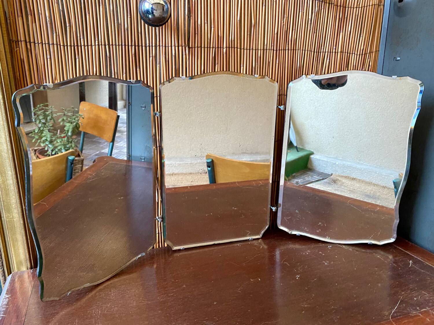 Miroir triptyque biseauté vintage art déco bauhaus années 30/40