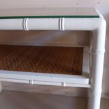 Pair of bedside tables in bamboo effect wood and woven wicker