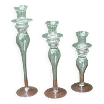 Set of 3 glass candle holders