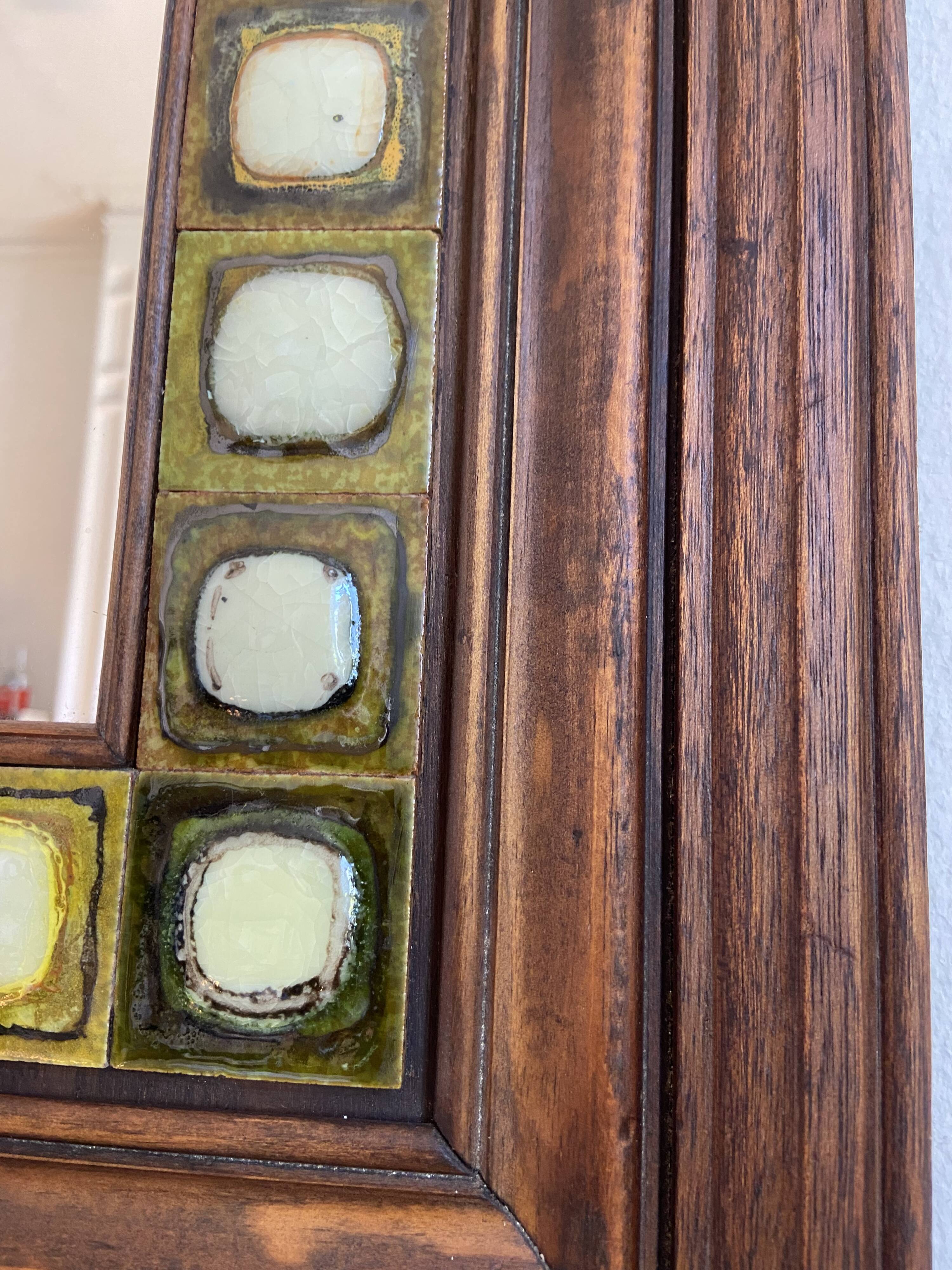 Ceramic and wood mirror from the 80s.