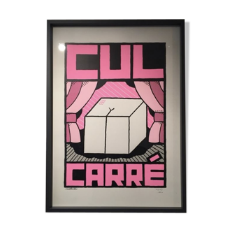 Affiche "Cul Carré" rose 70x50 cm sérigraphie faite main signée numérotée