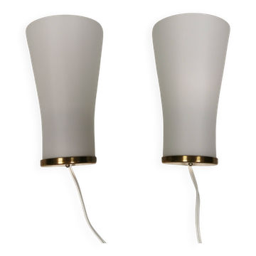 A set of retro wall lamps with white opal glass shades, Denmark 1950s