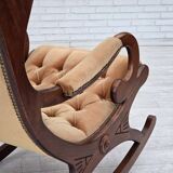 1960s, Scandinavian rocking chair, furniture velour, dark beech wood.