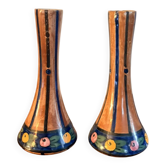 Pair of Soliflore Vases Faience HB Quimper Art Deco Decor 1930 Signed
