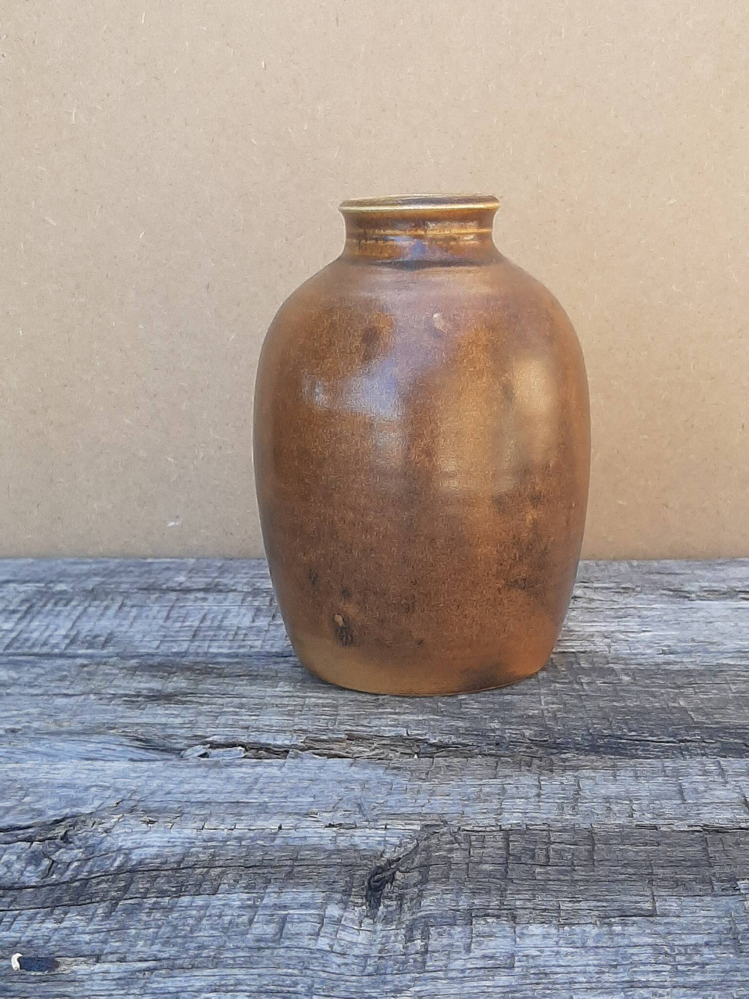 Brown vase signed Barotte