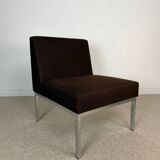 3 chauffeuses vintage – tissu brun & piètement chromé