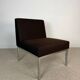 3 vintage armchairs – brown fabric & chrome base