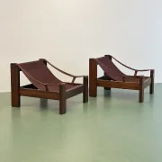 Pair of brutalist leather lounge chairs, 1960s