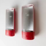 Set of 2 Vintage Wall Lamps Cometa 430 by Disano Italy, 1980s, Red Plastic with Translucent Diffuser Original Packaging