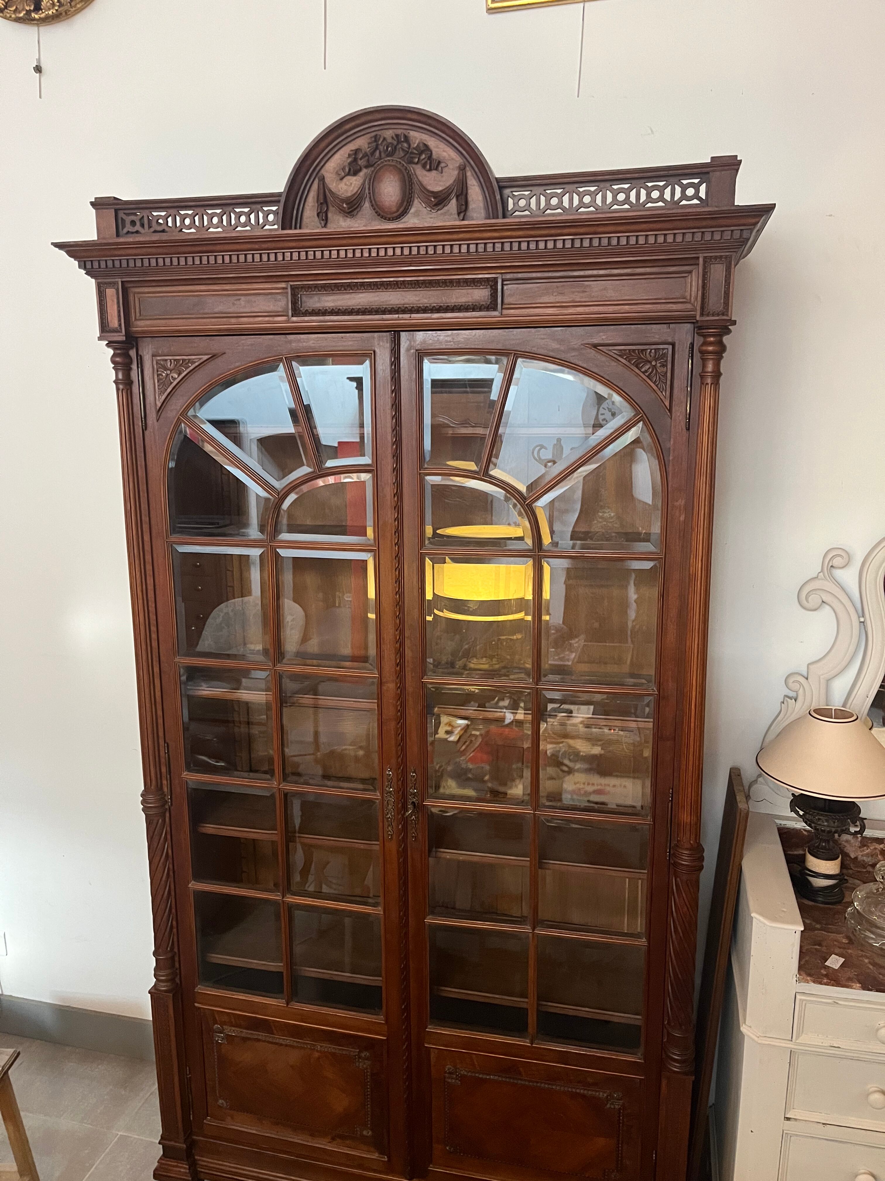 Louis XVI style beveled glass bookcase