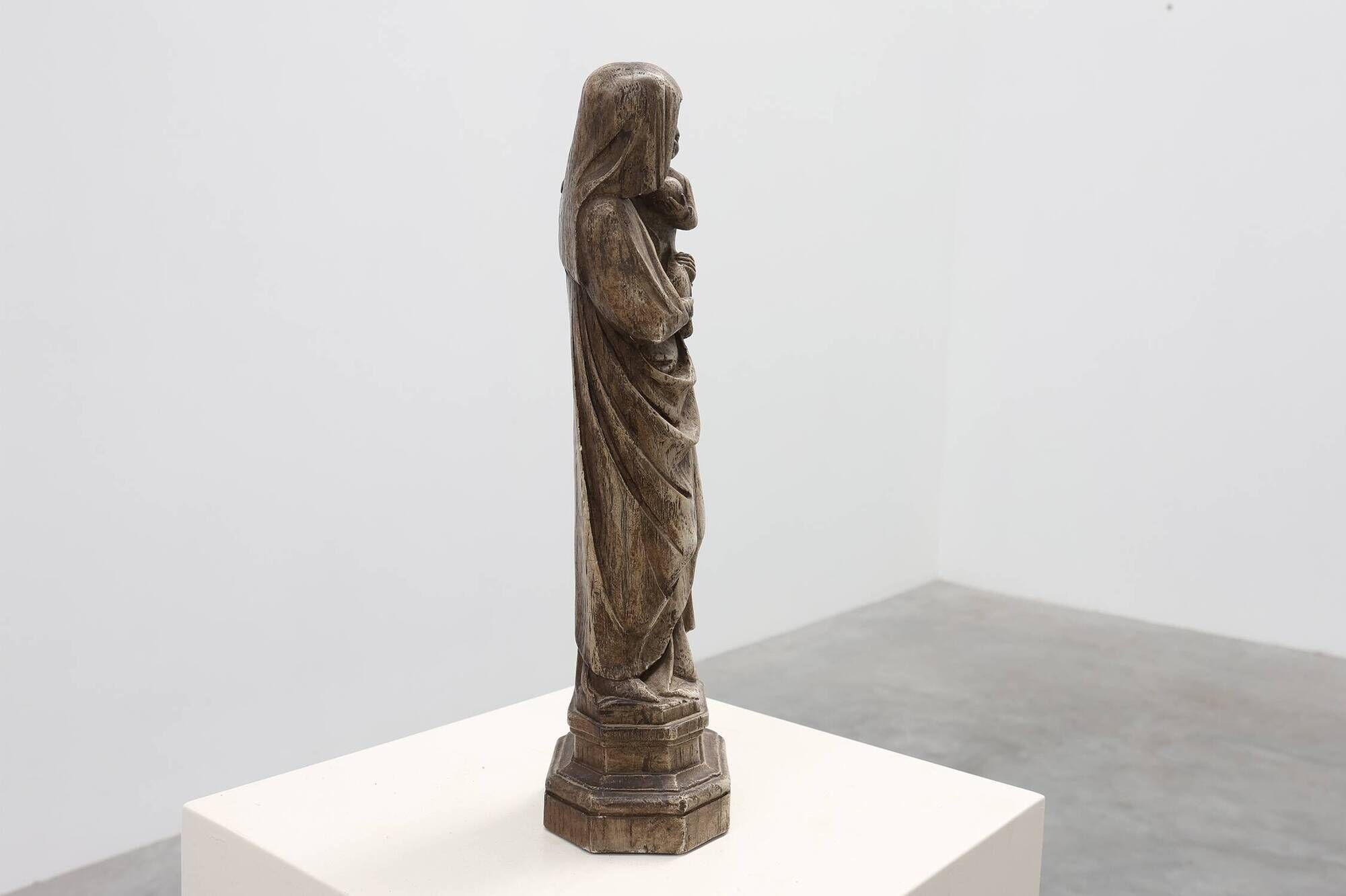 19th Century Belgian Madonna and Child Statue on Octagonal Base, Belgium