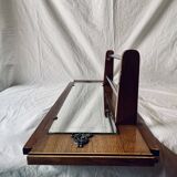 Art Deco wooden hat rack wall shelf with mirror