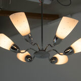 Lustre 6 flamboyants chromés du milieu du siècle par Instala Decin, années 1950