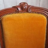 Chaise ancienne capitonnée Style Régence - Structure bois et rembourrage en crin –  Couleur moutarde