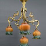 Art nouveau chandelier in gilt bronze, france, circa 1890