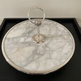Marble cheese platter and silver metal 1970